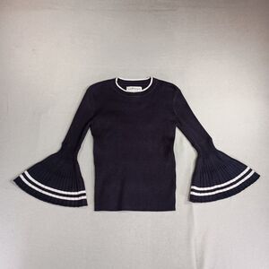 Women’s Sweater Size S Navy Blue Bell Sleeve Nautical Stripe Old Money Preppy